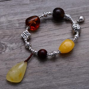 925 Sterling Silver Jewelry Vintage Amber Beeswax Ladies Handmade Bracelet