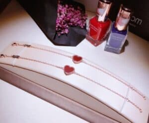 S925 Sterling Silver Red Agate Heart Pendant Bracelet