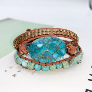 Turquoise hand-woven leather bracelet