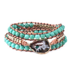 Natural turquoise braided striped agate bracelet