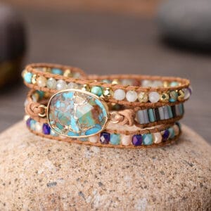 Natural Turquoise Bracelet Hand-Woven Beaded Stone Crystal Bracelet