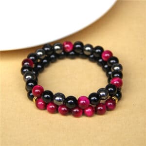 Men'S Bracelet Beads Natural Stone Black Agate Hematite