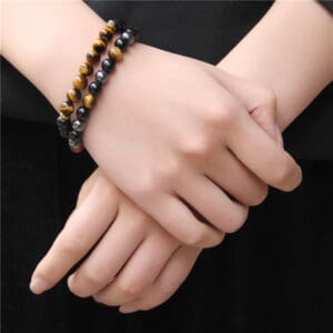 Men'S Bracelet Beads Natural Stone Black Agate Hematite