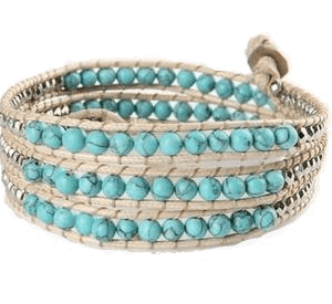 Howlite Four Wrap Blue Weaved Beaded Bracelet