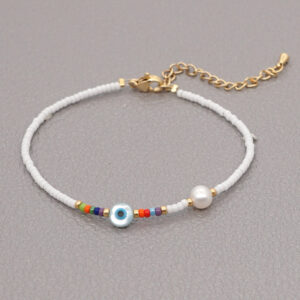 Colorful Rice Beads Handmade Beaded Eyes Irregular Natural Freshwater Pearl Bracelet