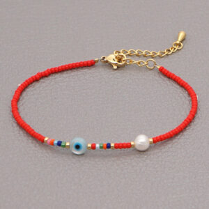 Colorful Rice Beads Handmade Beaded Eyes Irregular Natural Freshwater Pearl Bracelet