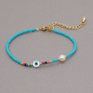 Colorful Rice Beads Handmade Beaded Eyes Irregular Natural Freshwater Pearl Bracelet