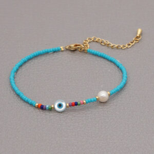 Colorful Rice Beads Handmade Beaded Eyes Irregular Natural Freshwater Pearl Bracelet