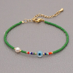 Colorful Rice Beads Handmade Beaded Eyes Irregular Natural Freshwater Pearl Bracelet