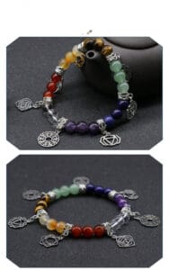 Colorful Agate Crystal Seven Chakra Yoga Symbol Jewelry Bracelet