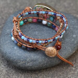 Turquoise hand-woven three-layer bracelet