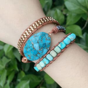 Turquoise hand-woven leather bracelet