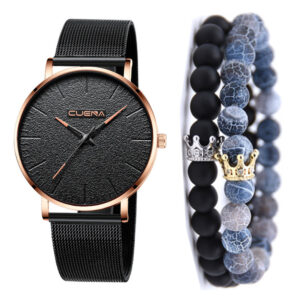 Business Mesh Band Quartz Watch Bracelet Set 3PCS Set