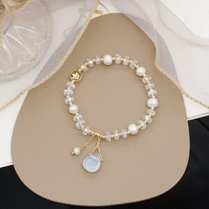 Natural Pearl White Crystal Bracelet Recruits Peach Blossom Niche Water Drop Agate