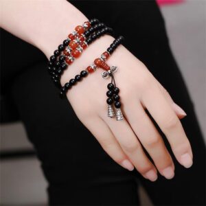 Black Agate Bracelet Men And Women Multi-Circle Fashion 108 Beads Bracelet With Tiger's Eye Red Agate