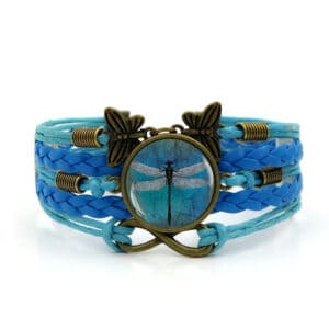 Vintage Amber Blue Dragonfly Time Gem Bracelet