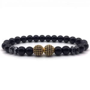 classic new double ball men bracelet pave CZ fashion lava stone hematite bead bracelet for men jewelry gift