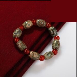 Three-eyed Dzi Bead Red Agate Beads Bracelet Nepalese National Wind Bracelet