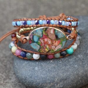 Turquoise hand-woven three-layer bracelet