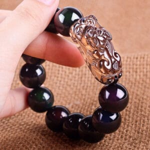 Natural Crystal Obsidian Black PI xiu bracelet
