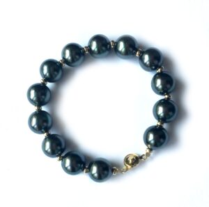 Peacock Green Black Pearl Bead Coated Bracelet