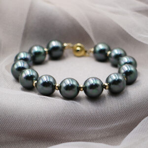 Peacock Green Black Pearl Bead Coated Bracelet