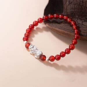 S925 Silver Red Agate Brave Bracelet Female Temperament