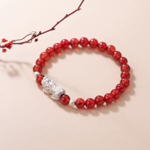 S925 Silver Red Agate Brave Bracelet Female Temperament