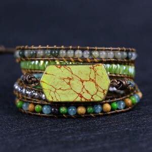 Diamond-shaped Imperial Turquoise Hand-woven Multilayer Leather Bracelet