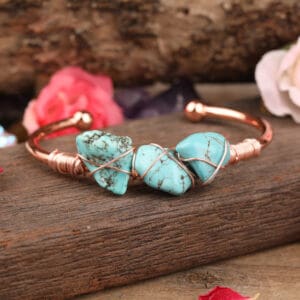 Gold Copper Wire Wrapped With Natural Turquoise Inlay Bracelet