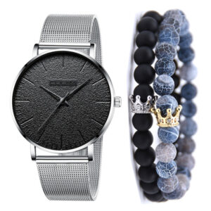 Business Mesh Band Quartz Watch Bracelet Set 3PCS Set