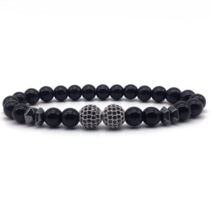 classic new double ball men bracelet pave CZ fashion lava stone hematite bead bracelet for men jewelry gift